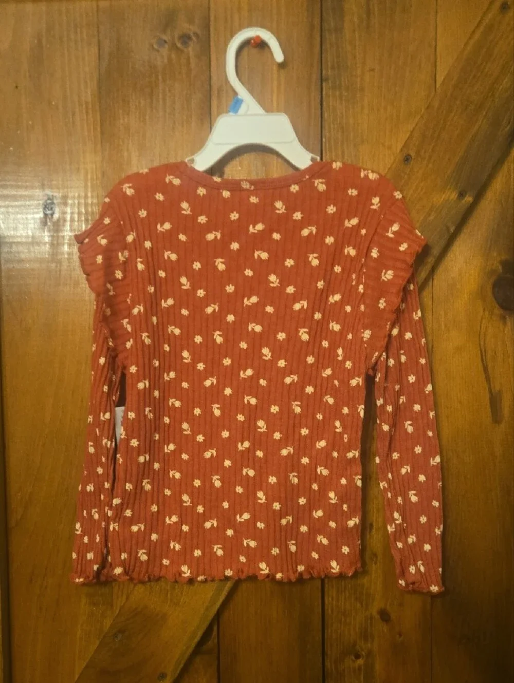 Old Navy Rust-Red Floral Ruffle Long Sleeve Top